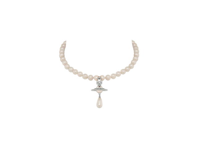 Vivienne Westwood Vivienne Westwood One Row Pearl Drop Choker Platinum-Pearl-Multi - view 1