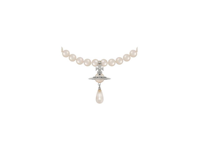 Vivienne Westwood Vivienne Westwood One Row Pearl Drop Choker Platinum-Pearl-Multi - view 2