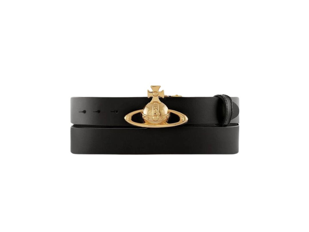 Vivienne Westwood Vivienne Westwood Orb Buckle Belt In Black Leather With Light Gold-Tone Plating