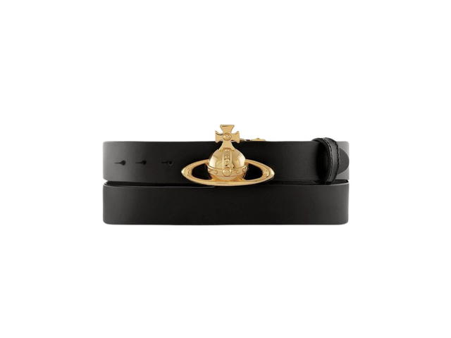 Vivienne Westwood Vivienne Westwood Orb Buckle Belt In Black Leather With Light Gold-Tone Plating - view 1