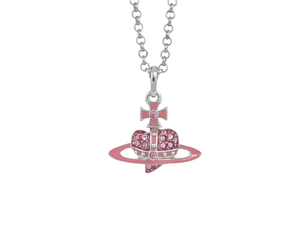 Vivienne Westwood Vivienne Westwood Pink Crystal Heart Orb Necklace Silver