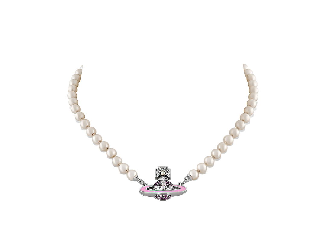 Vivienne Westwood Vivienne Westwood Roxanne Pearl Necklace In Orb Shape Brass-Crystal Star Detailing With Silver-tone Plating