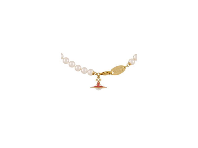Vivienne Westwood Vivienne Westwood Simonetta Pearl Necklace Gold-Creamrose Pearl-Dark Pink Enamel - view 2