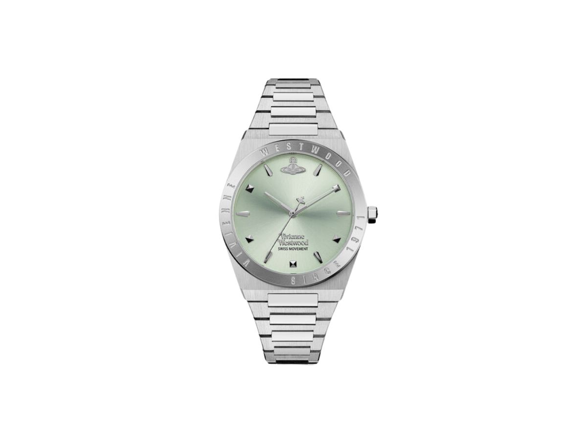 Vivienne Westwood Vivienne Westwood The Charterhouse Watch In Silver Plating With Green Face And H Shaped Links