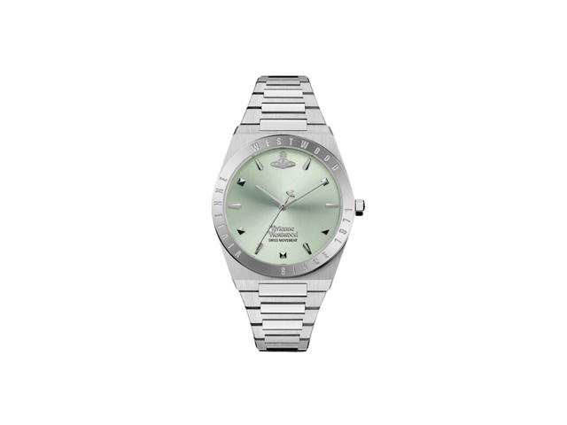 Vivienne Westwood Vivienne Westwood The Charterhouse Watch In Silver Plating With Green Face And H Shaped Links - view 1