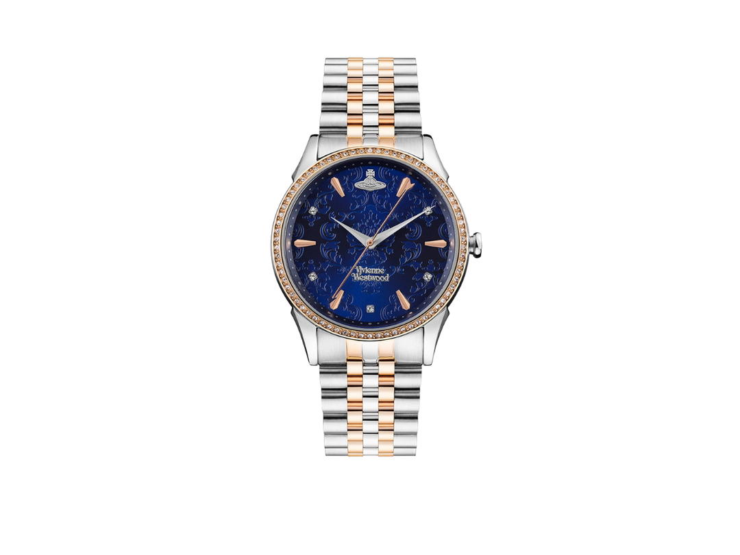 Vivienne Westwood Vivienne Westwood The Wallace Watch In Stainless Steel With Rose Gold Metal Blue