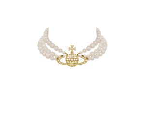 Buy Vivienne Westwood Three Row Pearl Bas Relief Choker Gold-Pearl-Crystal at Sasom – Authentic and Ready to Ship