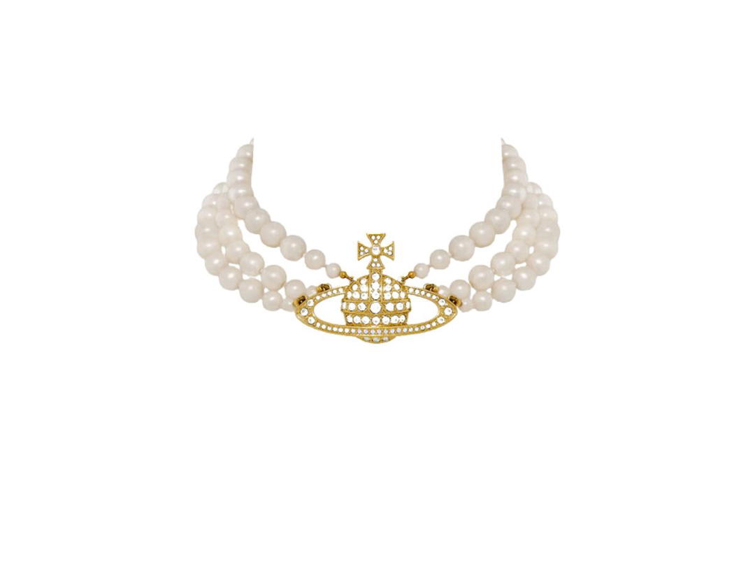 Vivienne Westwood Vivienne Westwood Three Row Pearl Bas Relief Choker Gold-Pearl-Crystal