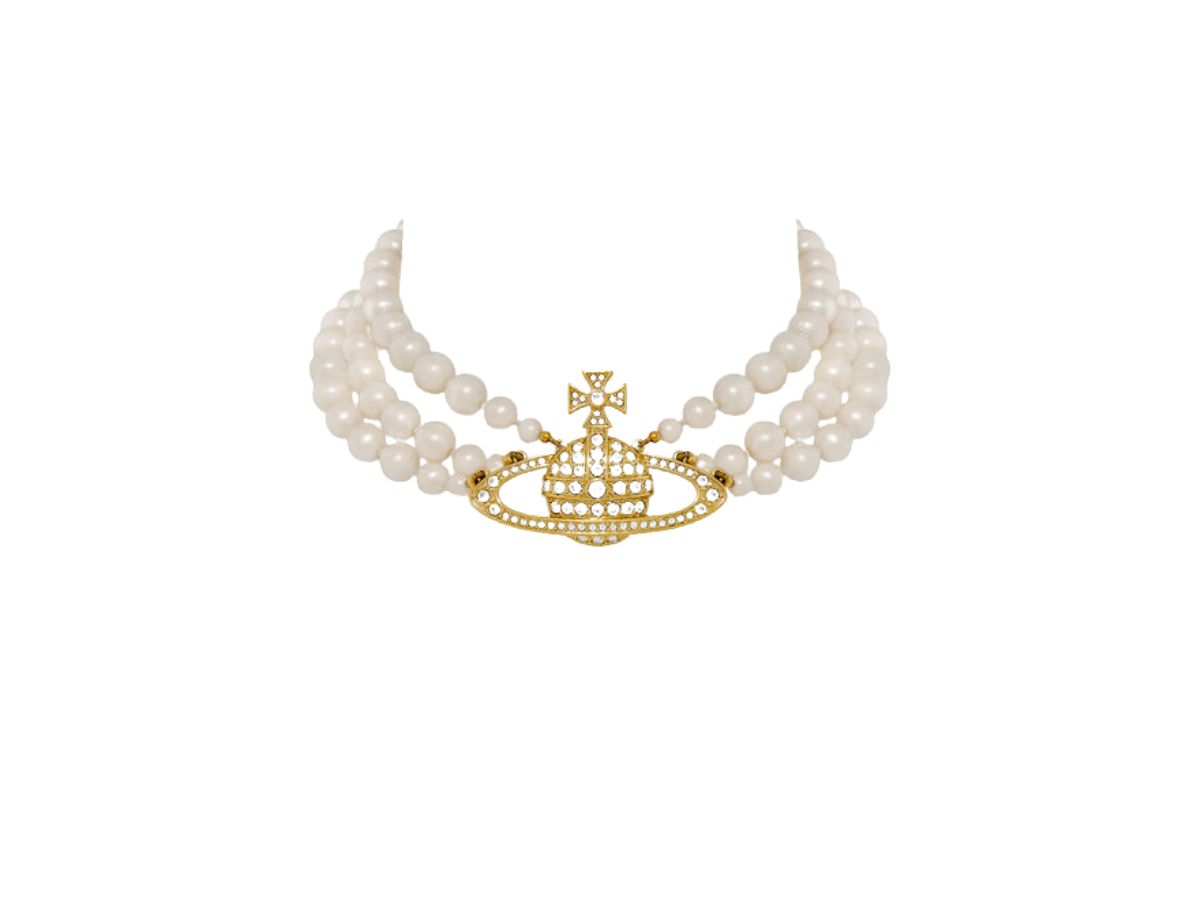 Vivienne Westwood Vivienne Westwood Three Row Pearl Bas Relief Choker Gold-Pearl-Crystal