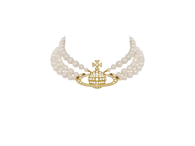 Vivienne Westwood Vivienne Westwood Three Row Pearl Bas Relief Choker Gold-Pearl-Crystal - view 1