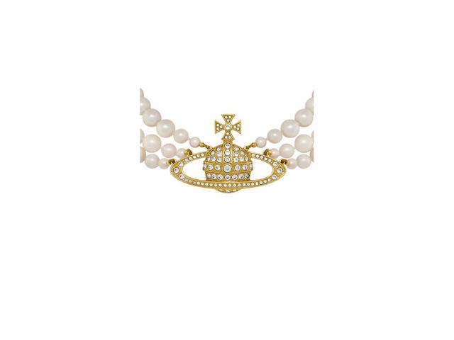 Vivienne Westwood Vivienne Westwood Three Row Pearl Bas Relief Choker Gold-Pearl-Crystal - view 2