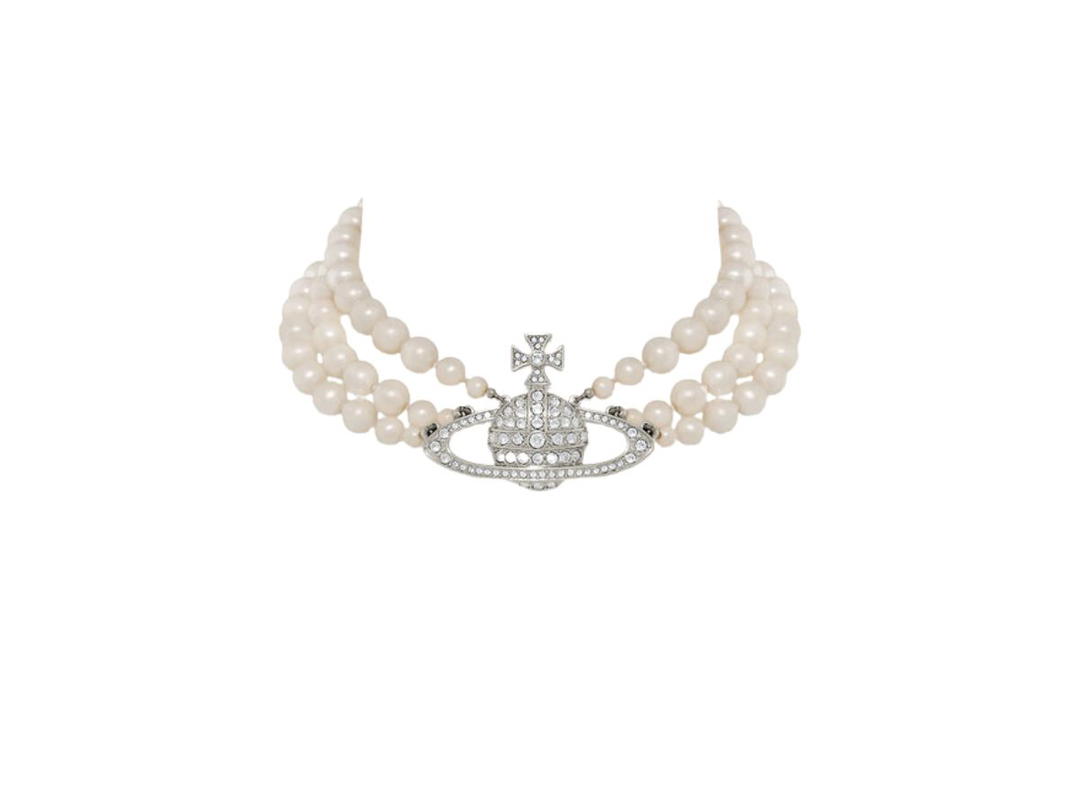Vivienne Westwood Vivienne Westwood Three Row Pearl Bas Relief Choker Platinum-Pearl-Crystal