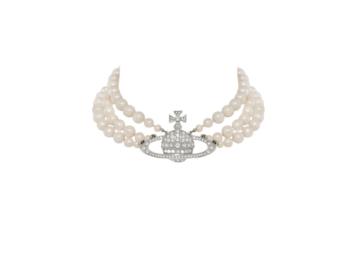 Vivienne Westwood Vivienne Westwood Three Row Pearl Bas Relief Choker Platinum-Pearl-Crystal