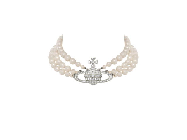 Vivienne Westwood Vivienne Westwood Three Row Pearl Bas Relief Choker Platinum-Pearl-Crystal - view 1