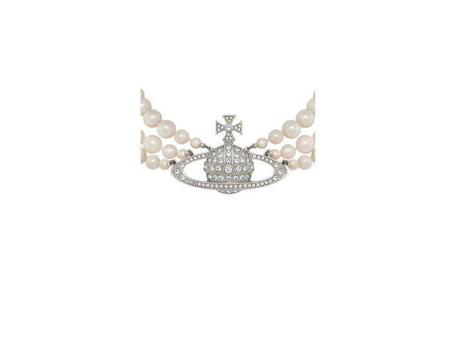 Vivienne Westwood Vivienne Westwood Three Row Pearl Bas Relief Choker Platinum-Pearl-Crystal - view 2