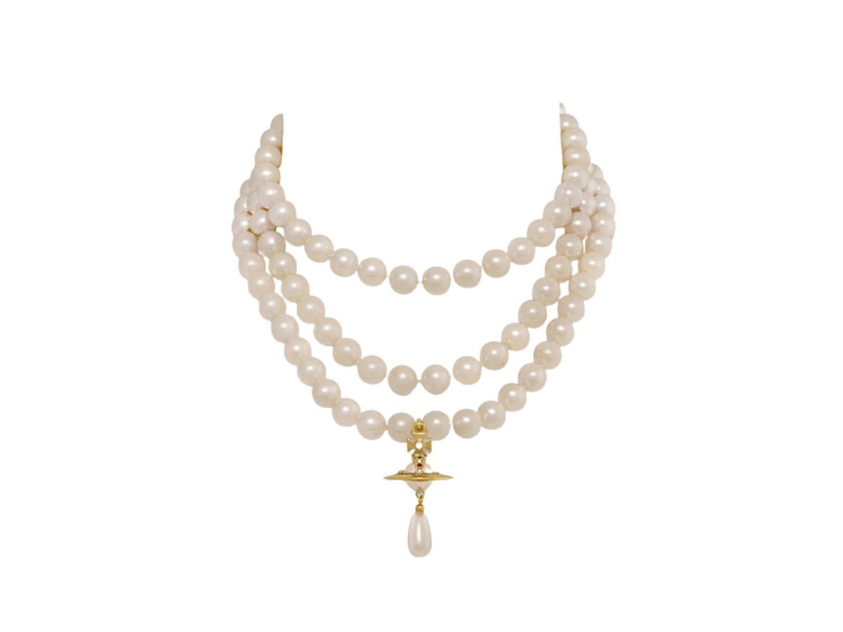 Vivienne Westwood Vivienne Westwood Three Row Pearl Drop Choker Gold