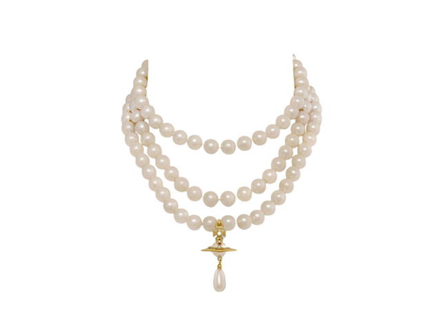 Vivienne Westwood Vivienne Westwood Three Row Pearl Drop Choker Gold - view 1