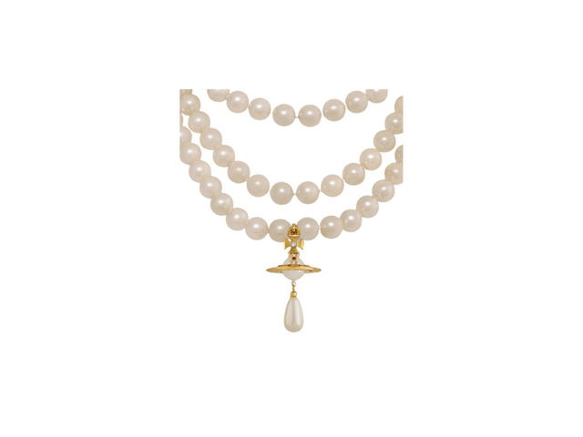 Vivienne Westwood Vivienne Westwood Three Row Pearl Drop Choker Gold - view 2