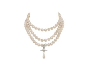 Buy Vivienne Westwood Three Row Pearl Drop Choker Platinum-Pearl-Multi at Sasom – Authentic and Ready to Ship