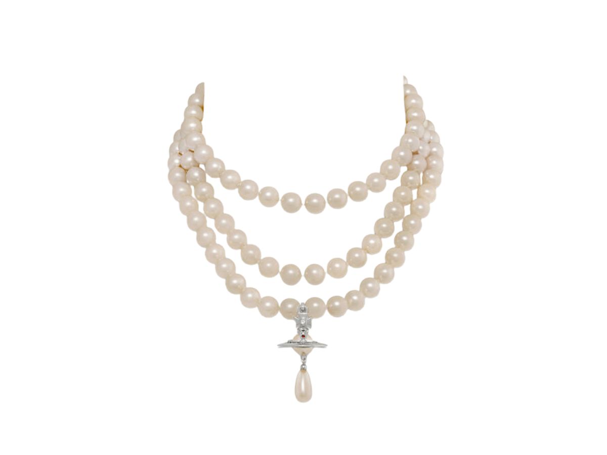 Vivienne Westwood Vivienne Westwood Three Row Pearl Drop Choker Platinum-Pearl-Multi