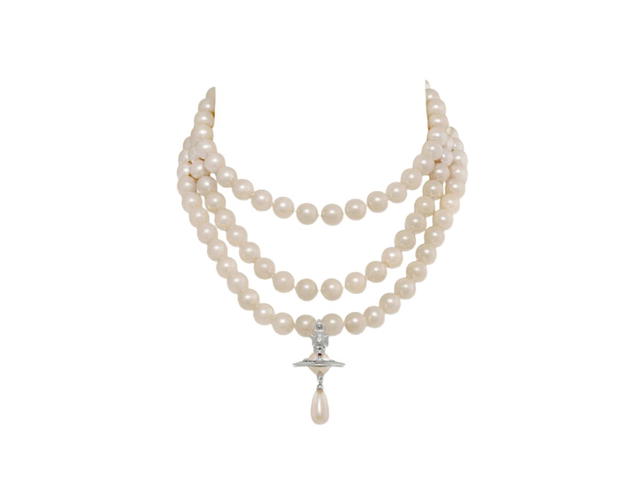Vivienne Westwood Vivienne Westwood Three Row Pearl Drop Choker Platinum-Pearl-Multi - view 1