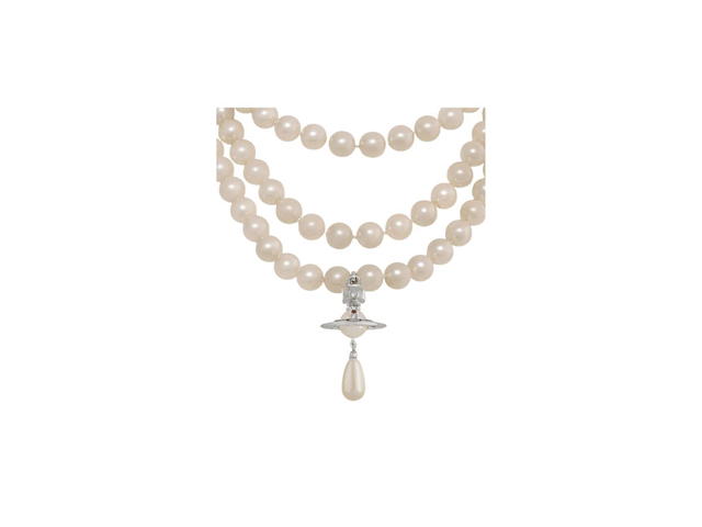Vivienne Westwood Vivienne Westwood Three Row Pearl Drop Choker Platinum-Pearl-Multi - view 2