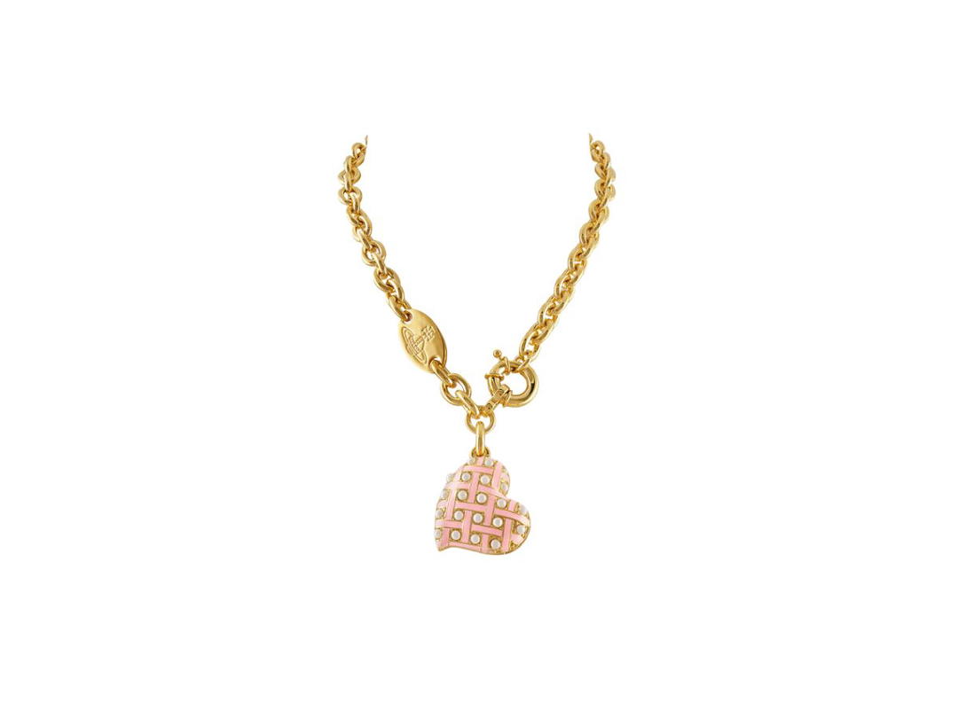 Vivienne Westwood Vivienne Westwood Valentines Heart Locket Necklace Gold-Creamrose Pearl-Pink Enamel