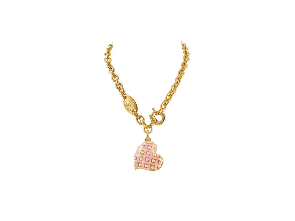 Vivienne Westwood Vivienne Westwood Valentines Heart Locket Necklace Gold-Creamrose Pearl-Pink Enamel