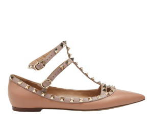 Buy Valentino Garavani Ankle Strap Ballet Flats Dusty Pink Leather Rockstud at Sasom – Authentic and Ready to Ship
