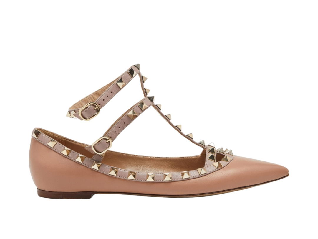 Valentino Garavani Valentino Garavani Ankle Strap Ballet Flats Dusty Pink Leather Rockstud