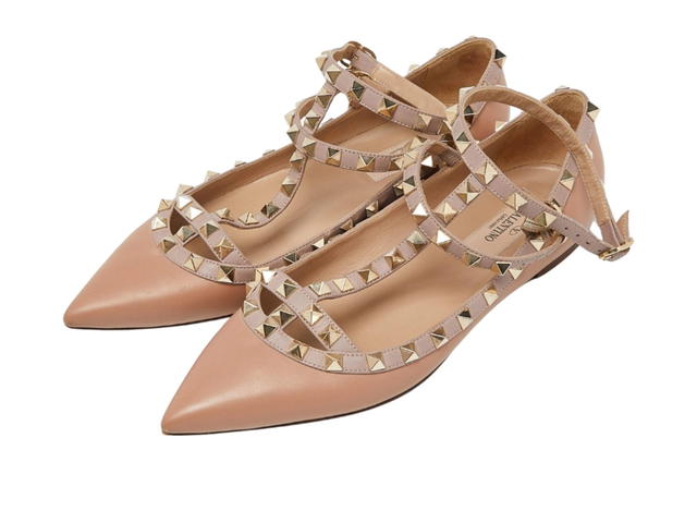 Valentino Garavani Valentino Garavani Ankle Strap Ballet Flats Dusty Pink Leather Rockstud - view 3