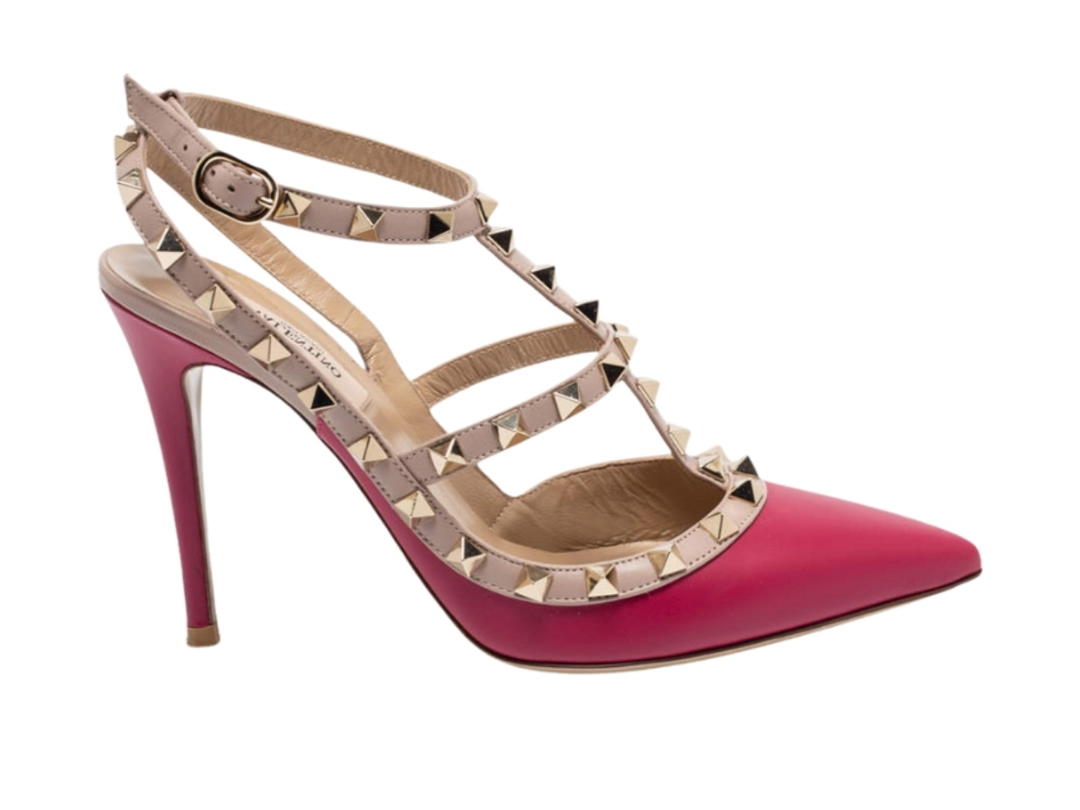 Valentino Valentino Rockstud Ankle Strap Pumps Burgundy Pink (Women's)
