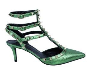 Buy Valentino Rockstud Strap Pumps Leather Metallic  Green  (W) at Sasom – Authentic and Ready to Ship