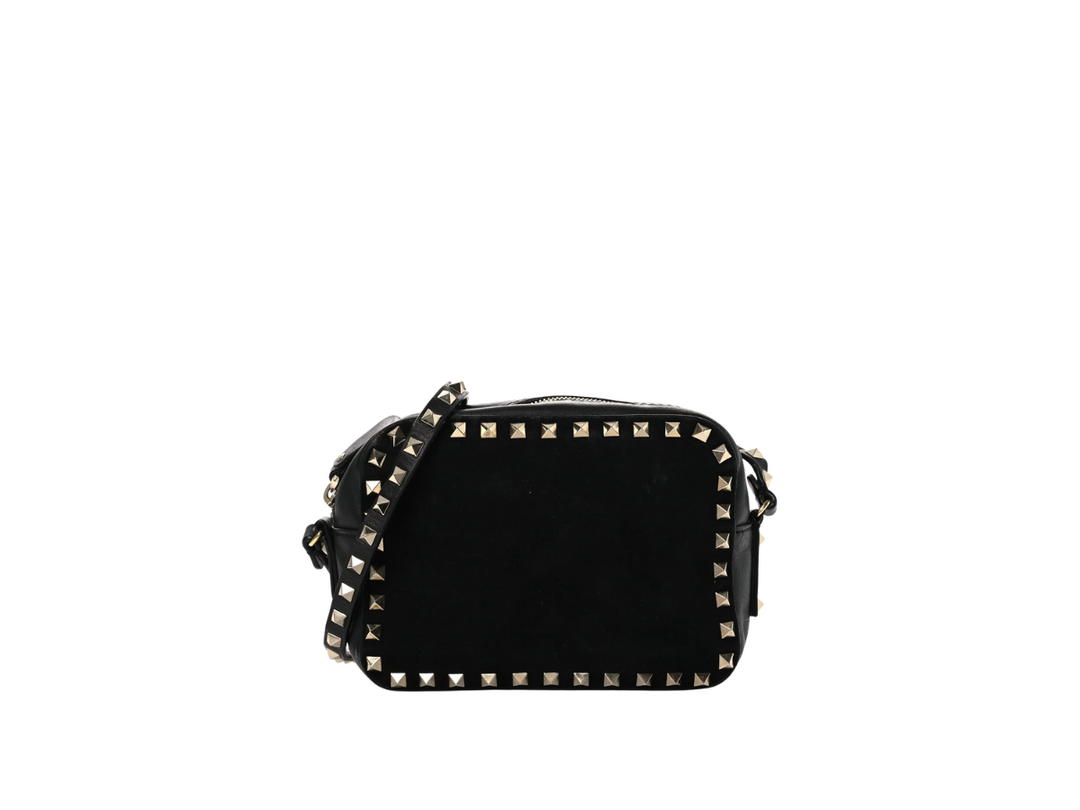 Valentino Garavani Valentino Garavani Suede Rockstud Camera Crossbody Bag Black