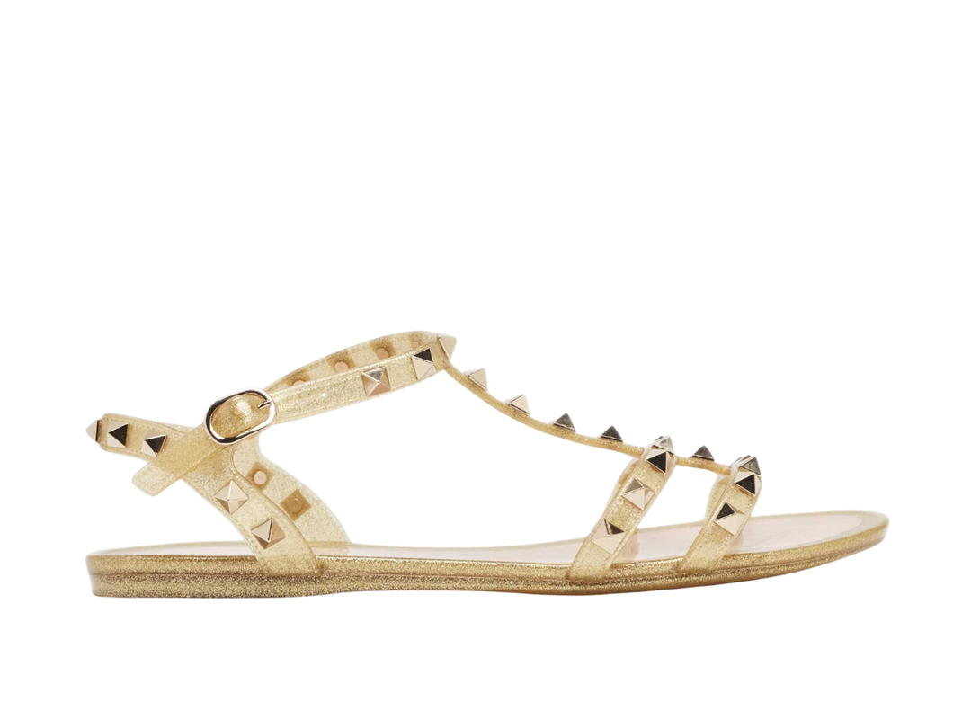 Valentino Valentino Glitter Rubber Rockstud Sandals Gold (W)