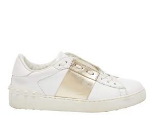 Buy Valentino Leather Rockstud Low Top Open Sneakers White Gold at Sasom – Authentic and Ready to Ship