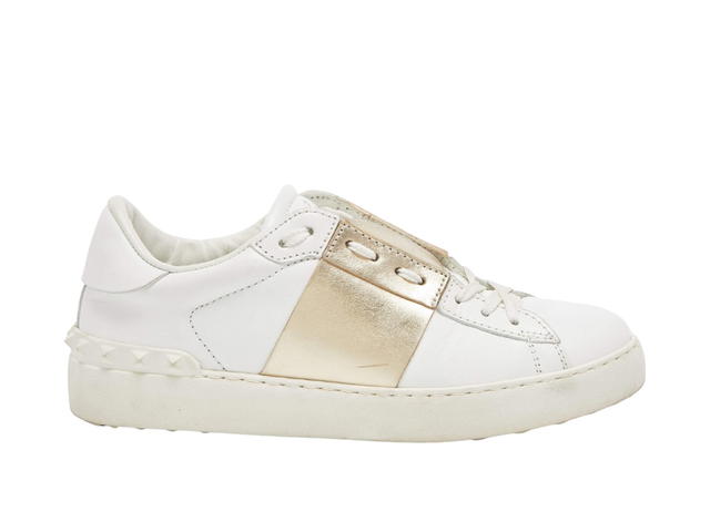 Valentino Valentino Leather Rockstud Low Top Open Sneakers White Gold - view 1