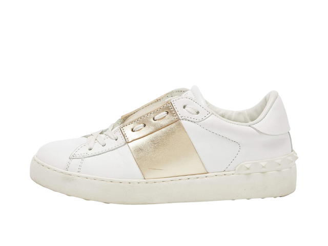 Valentino Valentino Leather Rockstud Low Top Open Sneakers White Gold - view 2