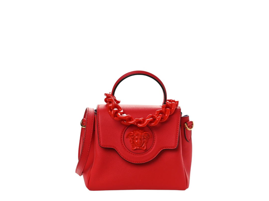 Versace Versace Grained Calfskin Small La Medusa Top Handle Bag Red