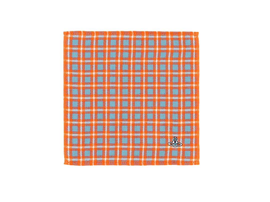 Vivienne Westwood Vivienne Westwood Handkerchief Classic Planetary Logo Embroidered Plaid Scarf Orange