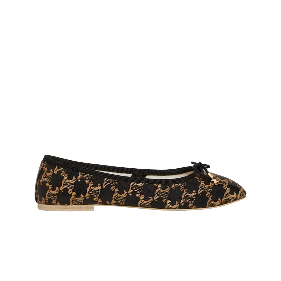 Celine (W) Celine Les Ballerines Celine Ballerina with Laces in Triomphe Printed Lambskin Black Caramel
