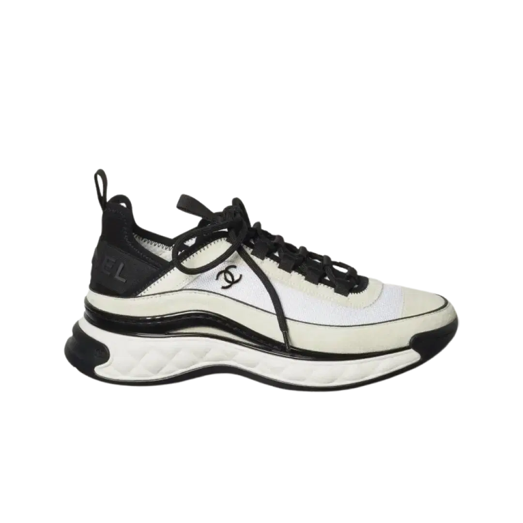 Chanel (W) Chanel Mixed Fibers Sneakers Fabric Suede Calfskin & White