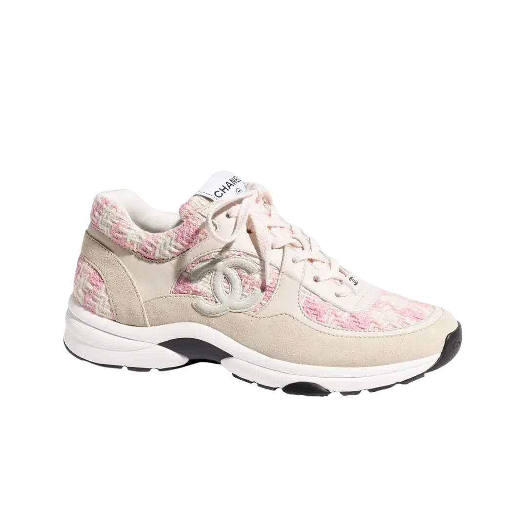 Chanel (W) Chanel Sneakers Cotton Tweed Suede Calfskin & Pink Ecru
