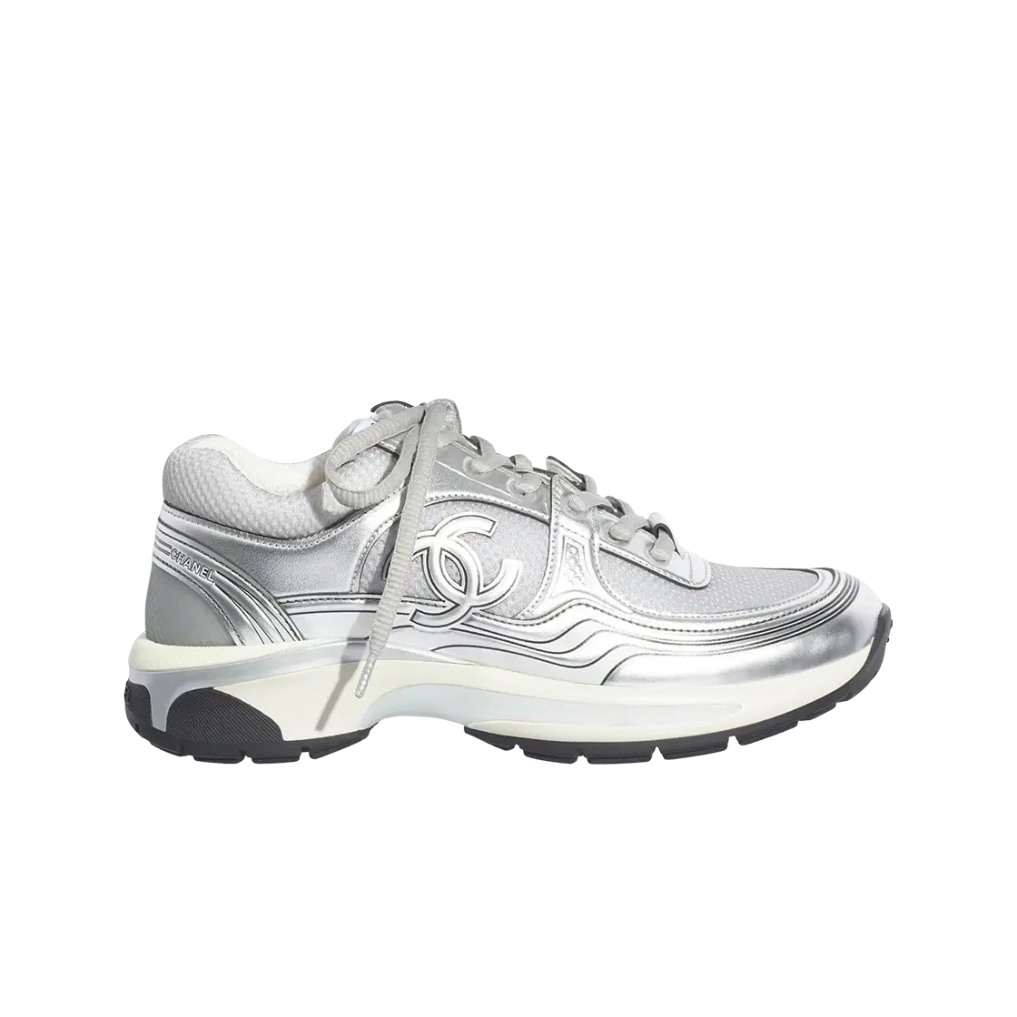 Chanel (W) Chanel Sneakers Fabric Laminated & Light Gray Silvered