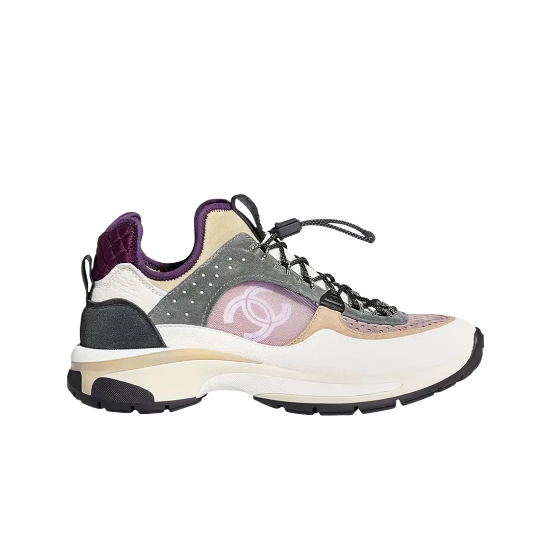 Chanel (W) Chanel Sneakers Fabric Suede Calfskin Mesh & White Gray Purple Dark Purple