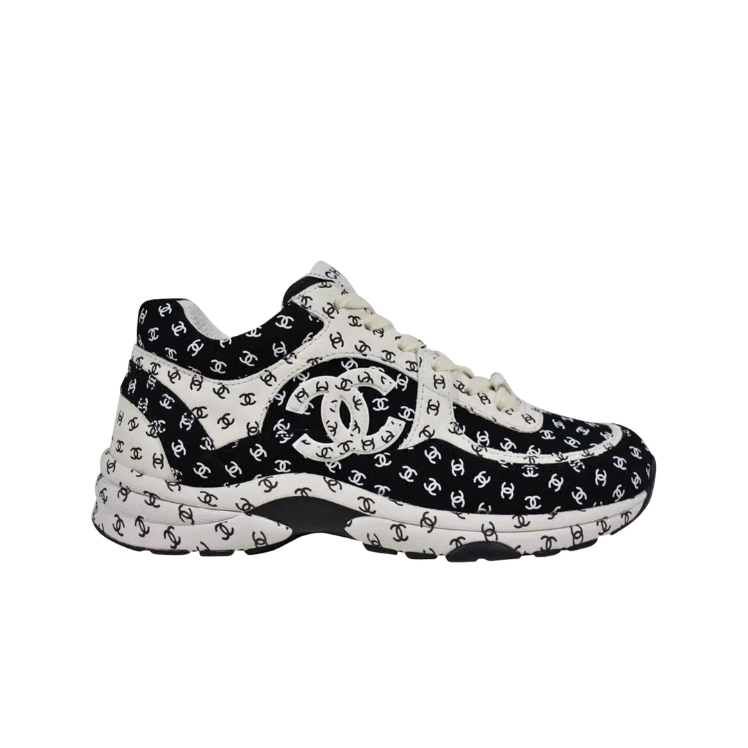 Chanel (W) Chanel Sneakers Printed Suede Calfskin & Black White