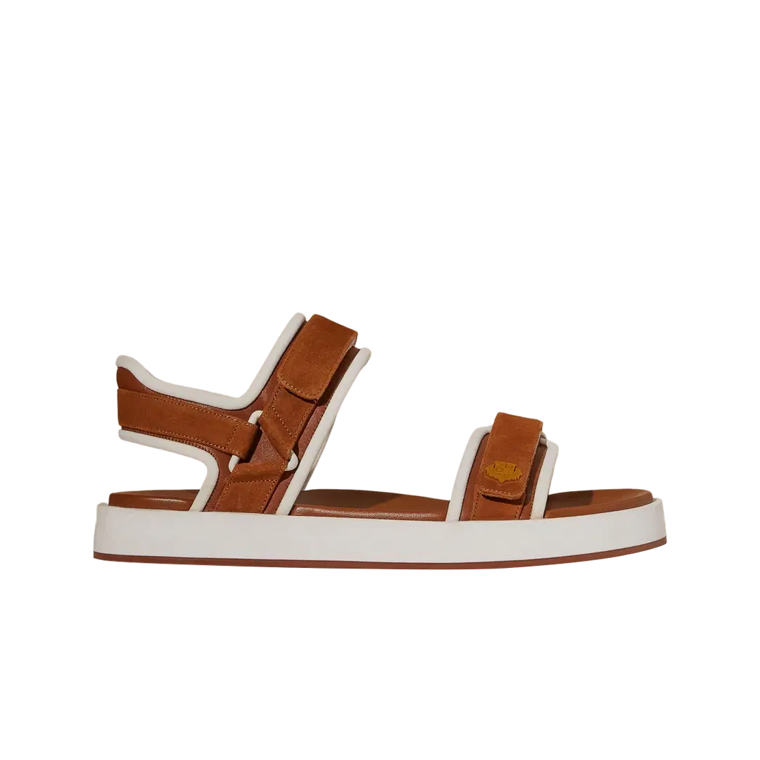 Loro Piana (W) Loro Piana Waikiki Sandal Suede Goatskin Saddle Brown White