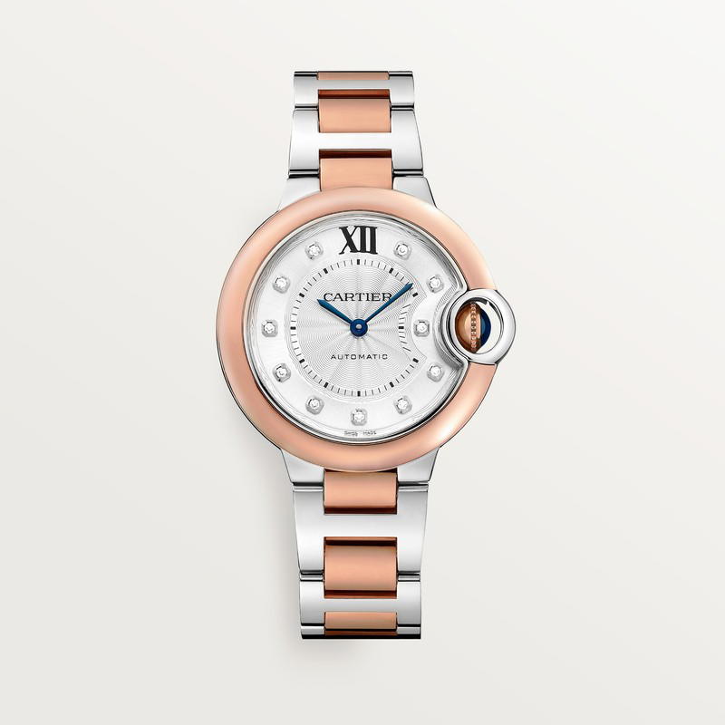 Cartier Cartier Ballon Bleu de Cartier 33mm Steel 18K Rose Gold Silvered Guilloché Dial