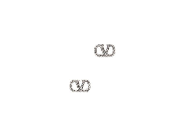 Valentino Valentino Garavani Vlogo Signature Earrings In Metal And Swarovski Crystals Palladium - view 1