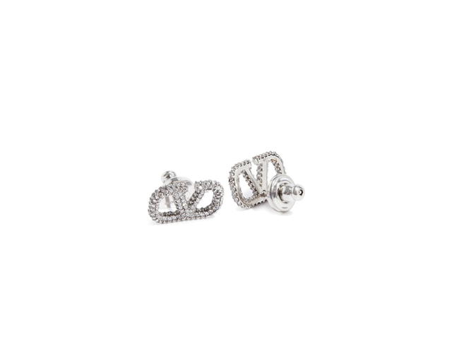 Valentino Valentino Garavani Vlogo Signature Earrings In Metal And Swarovski Crystals Palladium - view 2